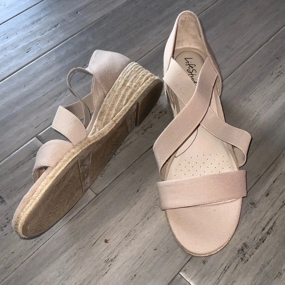 LifeStride Women’s Nude Siesta Stretch Espadrille Wedge Summer Sandals Size 11